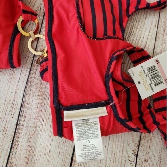 Michael Kors Nautical Stripe Cut Out Chain Accent Monoki Red/Navy Size 10 - Picture 10 of 12